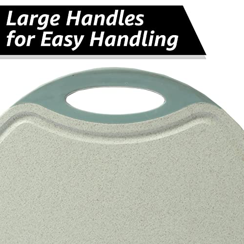 Raj Eco Wheat Straw Cutting Board - Laurel Green Non-Slip Double-Sided Kitchen Chopping Board With Juice Grooves - Meat, Vegetable Cutting Boards With Easy Grip Handles - Medium 14.57" X 12" #TOP7