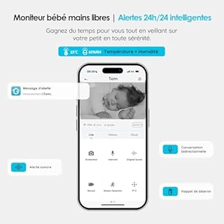 ieGeek 1080P/ 5" Babyphone Caméra,PTZ 355° Baby Phone Vidéo connecté Smartphone, Visiophone avec Alertes Intelligentes/Vision Nocturne/Suivi Automatique (Baby 7)