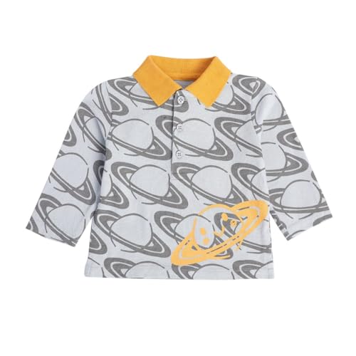 Image of miniklub Baby Collar Long Sleeve Knitted Cotton T-Shirt (Grey /Yellow Color)