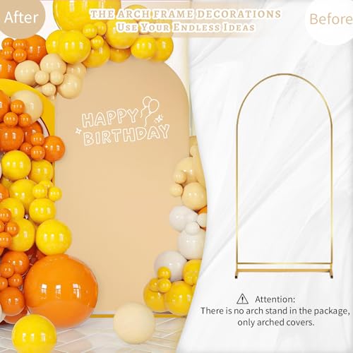 Image of SoarDream Khaki Arch Backdrop Cover Spandex Fitted 5FT Wedding Arch Covers Balloon Round Top Chiara Arch Backdrop Fabric for Outdoor Wedding Birthday Party Stage Decoations