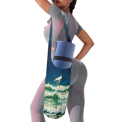 Sac de tapis de yoga vintage haut de gamme en toile epaisse et finitions Stormy Waves - 7