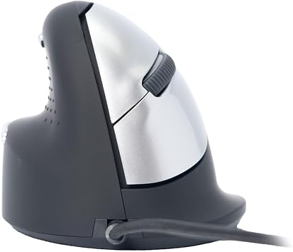 R-Go HE Vertical Ergonomic Mouse, for Left Handed, with Break Software, USB-C/A Wired, Prevents Tennis Elbow/Mouse Arm RSI, Silent Click, 5 Buttons, Compatible Windows/Mac OS, Black/Silver