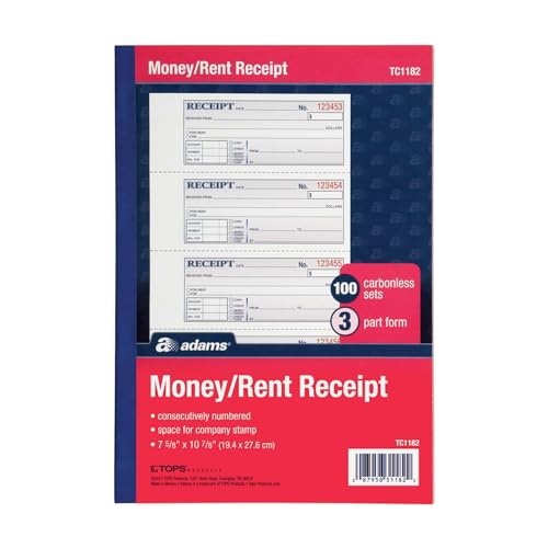 Adams 11 x 7-5/8 Inches 3-Part Tape Bound Money Receipt Book, 100 per Book, White/Canary/Pink (ABFTC1182) by Adams - Used condition - US$8.07
