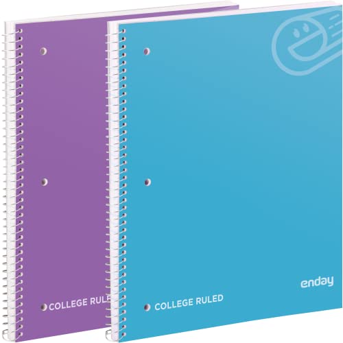 College liniertes Notizbuch, 1 Thema-Notizbuch, liniert, Hardcover, Spiralbindung, für Schule und Uni, 100 Blatt liniertes Notizbuch, blau und lila (2 Stück) - von Enday Cover