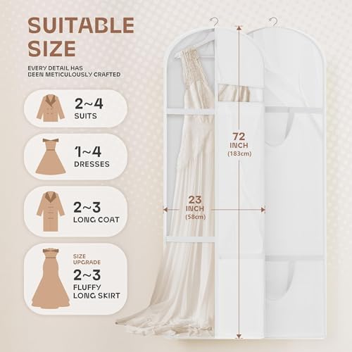 Image of Lazebox 72 inch Garment Bag with Zipper Pocket, Wedding Dress Bag for Gowns Long, White