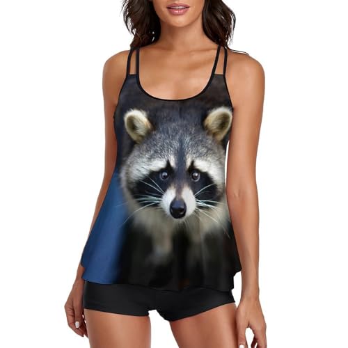 Maillot de bain tankini femme avec short de garcon anti-frottement motif raton laveur