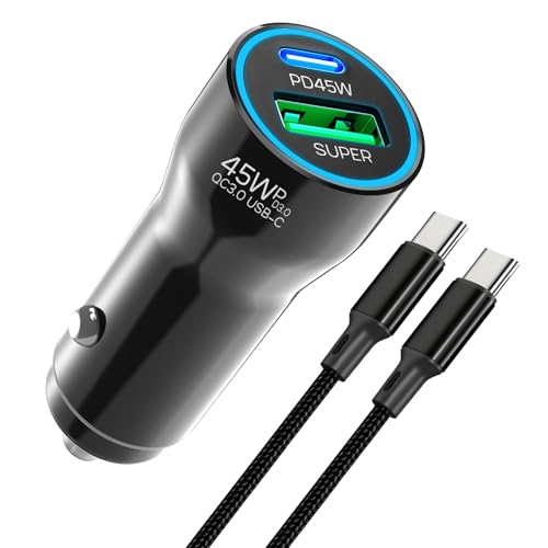 75W Zigarettenanzünder USB C PD&QC3.0 12V Auto Adapter Kfz Handy Ladegerät mit 2M Typ C Ladekabel für Samsung Galaxy S25 S24 S23 S22 S21 A14 A15 A16 A17 A36 A54 A55 A56 5G, iPhone 17/16/15/14/13/12/11