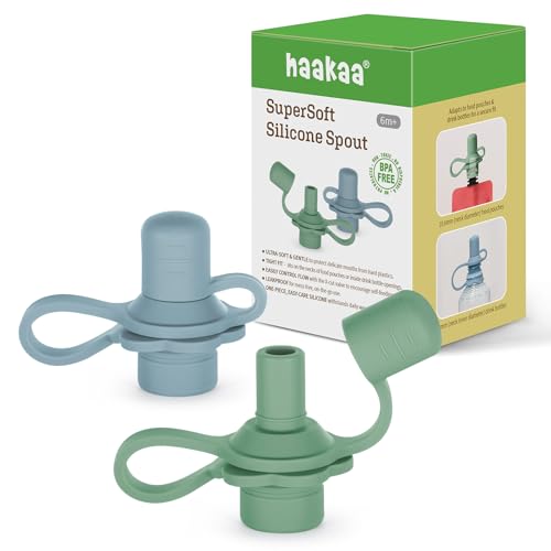 Image of haakaa Multi-Functional Silicone Spout,Pouch Topper No Spill,Water Bottle Topper for Toddlers,100% Food Grade Silicone,2 Pack