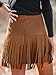 CUPSHE Women Fringe Skirts Western Cowgirl Terra Cotta High Waist Mini Skirt Suede Tassel Short Counrty Concert XL Orange Brown