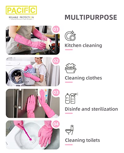 Pacific Ppe 2 Pairs Reusable Waterproof Dishwashing Cleaning Rubber Gloves, Non-Slip, Kitchen Gloves, Medium #TOP4