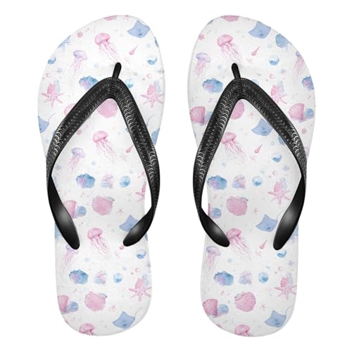 ALAZA Dreamy Jellyfish Flip Flops for Women Fashion Beach Slippers Comfort Mens Flip Flops Non-Slip Rubber Shower Slippers Sandal for Hotel Travel Sport,XS