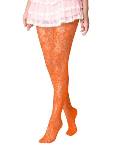 SHENHE Womens 1 Pair Fishnet Tights Patterned Stretch Kawaii Sheer Stockings Pantyhose Orange One-Size