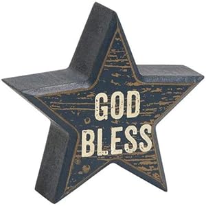 Distressed patriotic star sitter blocks tabletop decor 3 pc set usa america and god bless 4 inch wood  urban country home decor
