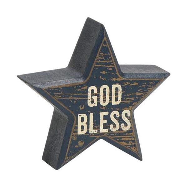 Distressed patriotic star sitter blocks tabletop decor 3 pc set usa america and god bless 4 inch wood  urban country home decor