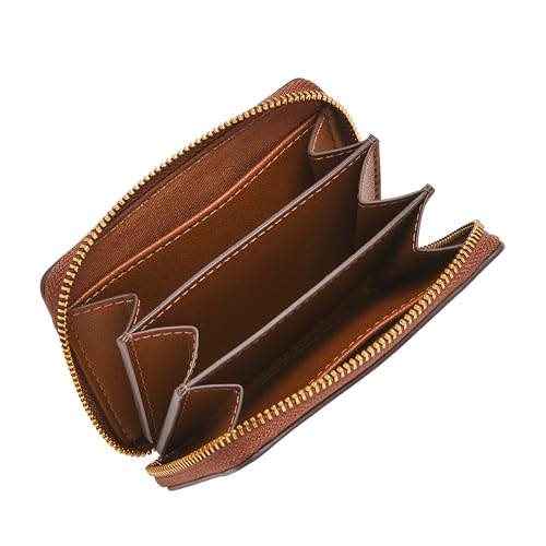Image of Fossil Women's Logan RFID-Blocking Leather Zip Around Card Case Wallet with Keychain