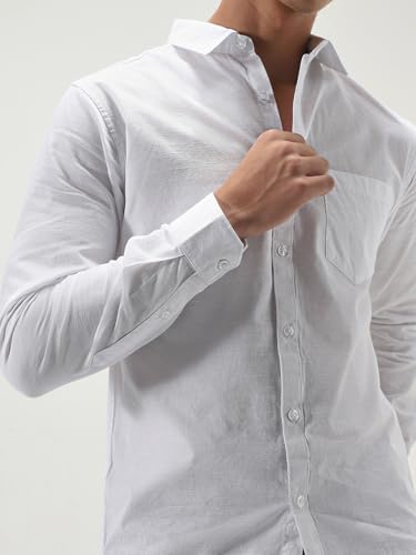 Image of Urbano Fashion Men's Cotton Full Sleeve Regular Fit Casual Solid Slub Shirt with Spread Collar
