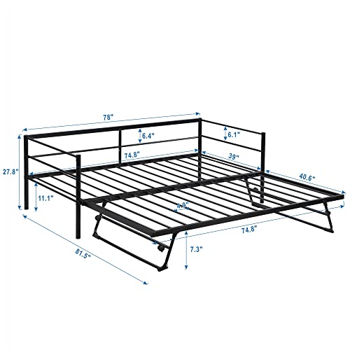 Metal Daybed with Popup Trundle for Kids, Adults & Guests
