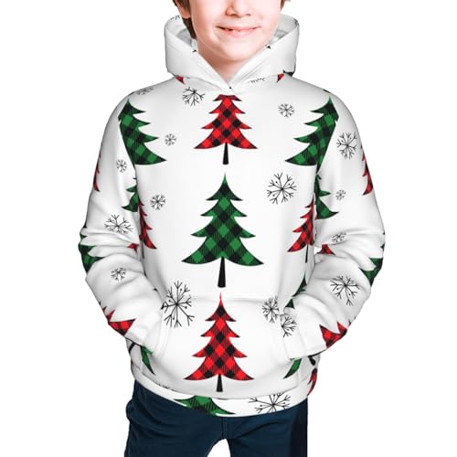 Buffalo Plaid Christmas Trees Kids Pullover Hoodies Boys Sweatshirts Girls Athletic Clothes with Pocket2