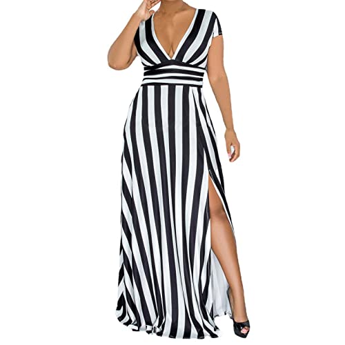 Robe bateau blanche style rayé motif figure coupe sexy fendue grande taille club