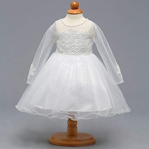 PHSFUBEL Baby Girl Dresses 100 Days Birthday Party Wine Long-Sleeved Embroidery Mesh Princess Cute Pettiskirt-White XL