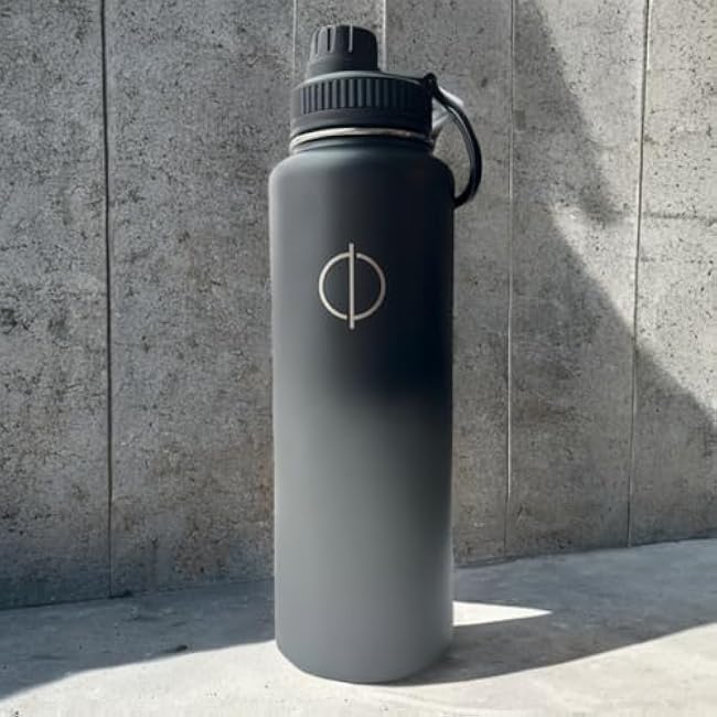 40 OZ Insulated Water Bottle | Vacuum-Insulated Stainless Steel Leakproof Reusable | Stays Hot Cold 12 Hours | For Office, School, Work, Travel, Car | Perfect for Coffee, Water, Tea (Black/Grey)