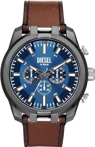Cinturino in pelle marrone Diesel Orologio da uomo Split, movimento al quarzo/crono, cassa da 51 mm, cinturino in pelle DZ4643
