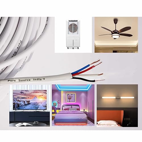 Image of Pure Source India Flexible 0.25mm x 4 Core Round Copper Electrical Wire, Load Capacity- 2 Ampere / 450 Watt (White) (100 MTR)