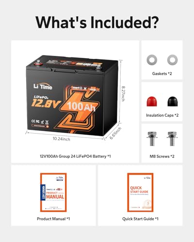 Image of LiTime 2 Pack 12V 100Ah RV Lithium Battery, Group 24 Bluetooth LiFePO4 Battery | Low-Temp Protection | Mini Size | Bluetooth 5.0 | Perfect for RV, Solar System, Trolling Motors etc