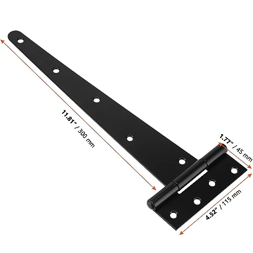 SINJEUN 6 Pcs 12 Inch T Hinges, Black Heavy Duty Shed Barn Door Hinge with Mounting Screws - Image 2