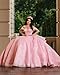 XYAYE Sparkly Tulle Pink Quinceanera Dresses with Bow Glitter Off Shoulder Layered XV Dress for Quinceañera Luxury Petite Beaded Ball Gown Size 0