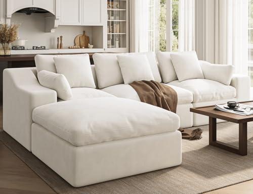 ohllob 120' Oversized Cloud Couch, Modular Sectional Couches for Large Living Room (Warm White, 3 Seater + 1 Ottoman)