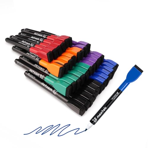 Image of maxtek 36 Count Magnetic Dry Erase Markers, Fine Tip, 6 Colors, Low Odor Whiteboard Markers with Built-in Eraser