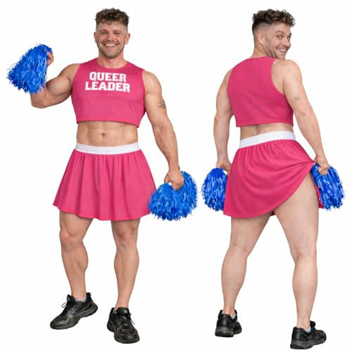 The Dragons Den Mens Queer Leader Stag Party Night Cheerleader Fancy Dress Costume [L-XL - Pink]