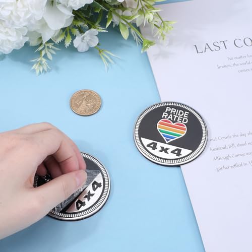 Image of GORGECRAFT 2Pcs Pride Rated Metal Car Badges Rainbow Heart Car Emblem Decals Self Adhesive 4 x 4 Car Badge Stickers Round Car Stickers Compatible with Vehicles Trucks