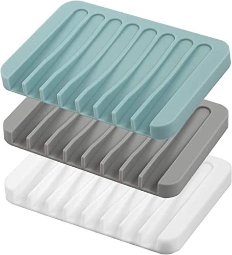 Image of Self Draining Soap Dishes Pack of 3 Random, Silicone Soap Saver, Waterfall Drainer Soap Holder for Bathroom