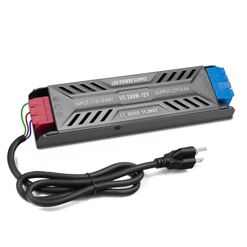 Image of LED Power Supply 12V 200W with Plug Ultra Slim LED Driver 110V AC to 12V DC 16.6A 200 Watt Quiet Low Volt Converter LEDs Transformer Constant Voltage for LEDs Strip Light, Indoor