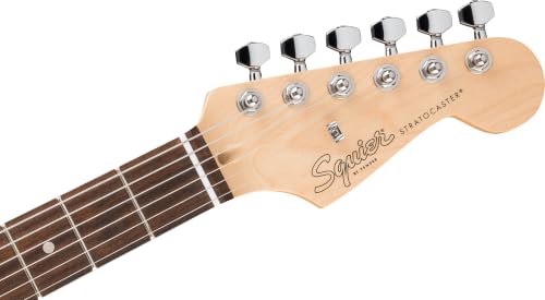 Image of Squier by Fender Debut Collection HT HSS Stratocaster Electric Guitar, Laurel Fretboard, White Pickguard, 2 Tone Sunburst | Starter electric guitar, free lessons included, 2-year warranty, HSS pickups, satin finish, ideal for kids and adults