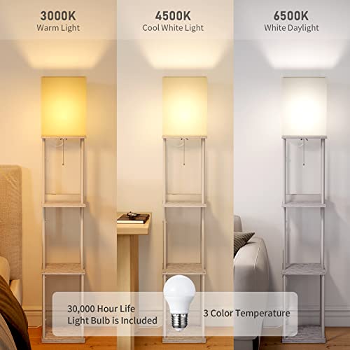 Sunmory Floor Lamp With Shelves, Iron Pole Standing Lamp With 2 Usb Ports And 1 Power Outlet, Floor Lamps With Marble Storm Textured And 3 Color Temperature Led Bulb For Living Room, Bedroom (Grey) #TOP1