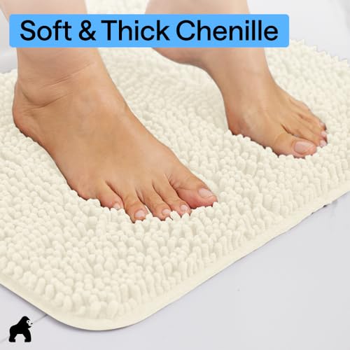 Image of Gorilla Grip Shaggy Chenille Oval U-Shape Contoured Mat for Base of Toilet, 22.5x19.5 Size, Machine Wash and Dry, Soft Plush Absorbent Contour Carpet Mats for Bathroom Toilets, Ivory Cream