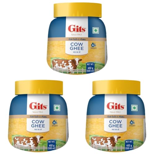 Image of Gits Cow Ghee 500 ml Jar | Pack of 3 | Aroma in every drop |Pure Veg, Pure Cow Ghee, Desi Ghee, No preservatives | Rich Taste & Aroma | Good source of Vitamin A, Delicious, Healthy & Nutritious | Good for Digestion, Heart, Skin and Hair | Homemade taste