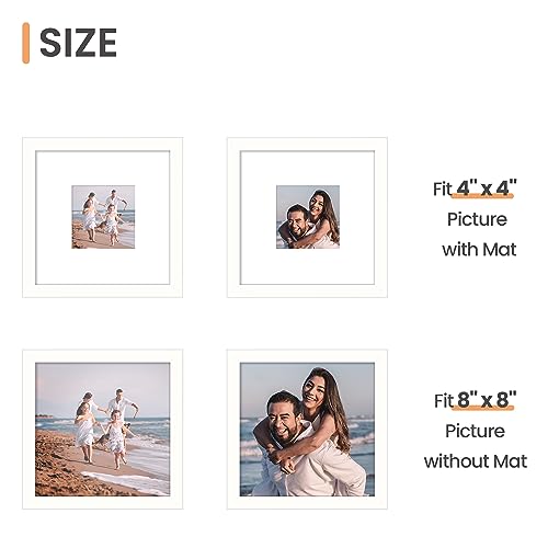 Image of upsimples 8x8 Picture Frame, Display Pictures 4x4 with Mat or 8 x 8 Without, Wall Hanging Photo Frames, White, 1 Pack