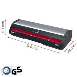 Plastificatrice A3 GBC 480HS piccoli uffici – Alta velocità, riscaldamento rapido in 1 minuto, 75-175 micron, anti-inceppamento, autospegnimento, con 5 buste di laminazione A4, Nero/Rosso, 4410072EU