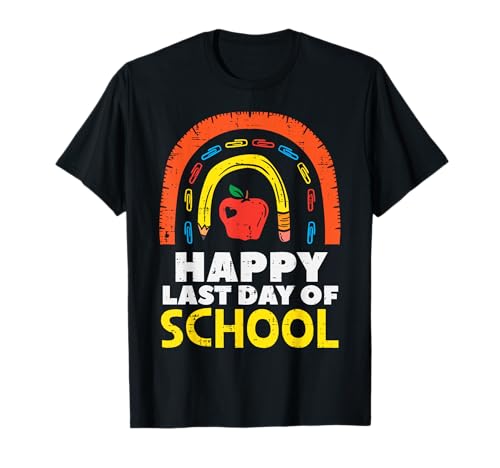 Feliz Último Día De Colegio Manzana Rainbow Profesor Camiseta