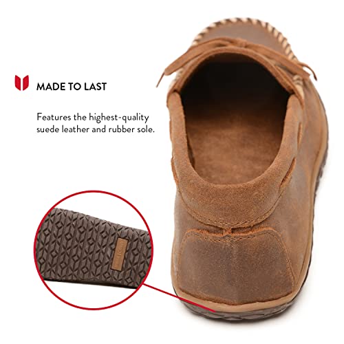 Minnetonka Men's Tread - Suede Moccasin for Men - Water-Resistant Indoor Outdoor Slippers with MinnTREAD Rubber Sole4