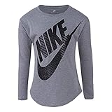 Nike Girls' Little Long Sleeve Sportswear Graphic T-Shirt, Dark Grey, 4
