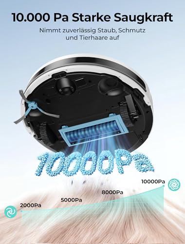E2 Staubsauger Roboter mit Kartierung 10000 Pa, 150 Min. Laufzeit, 660 ml Großer Staubbehälter, APP-, Sprach- & Fernbedienungssteuerung, roboterstaubsauger Intelligente Reinigung für Tierhaare & Staub
