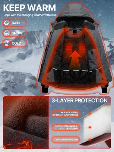 FREE SOLDIER Damen Winterjacke Wasserdicht Atmungsaktiv Warme Fleece Gefütterte Ski Jacke Outdoor Winterregenjacke mit Kapuze und Vollständig Versiegelte Nähte (Grau,S)