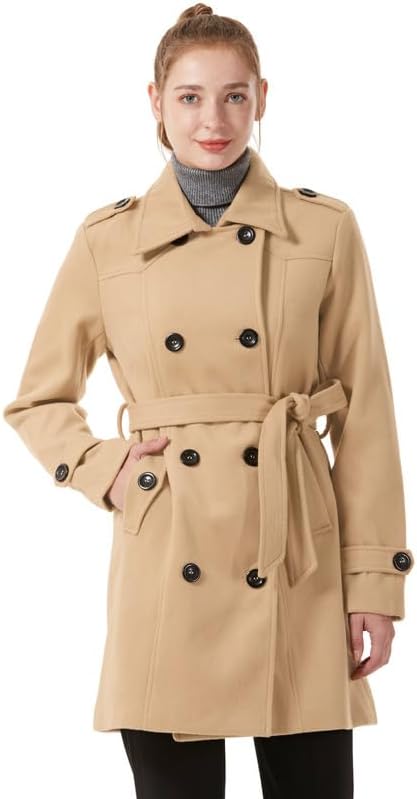 KVE Women's Classic Double Breasted Pea Coat Winter Mid-Long Slim Trench Coat with Belt - Image 5