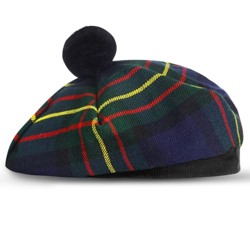 Image of Scottish Tam O' Shanter Hat Tartan Bonnet Pom Pom Wool Flat Cap One Size