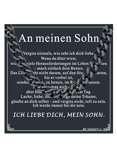 Supcare Kubanische Halskette für Herren für den Sohn 51cm 7mm Schwarz Schwarze Kette des Sohnes mit An meinen Sohn-Karte 316L Edelstahl Kratzfest Geschenk für Ihn